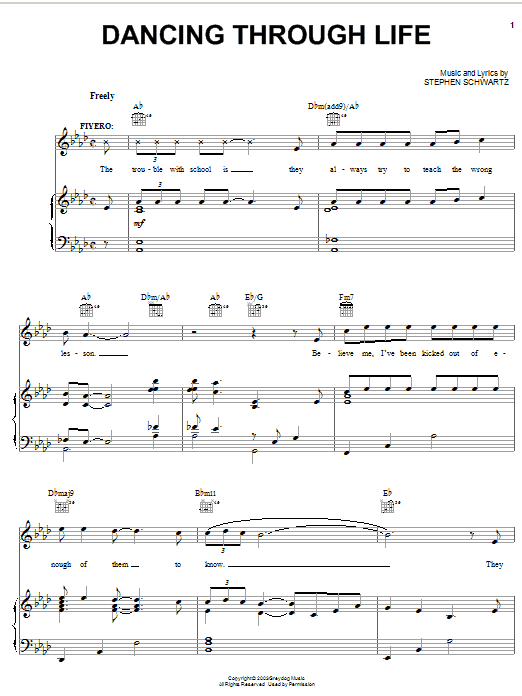 Stephen Schwartz Dancing Through Life (from Wicked) sheet music notes and chords arranged for Easy Guitar Tab