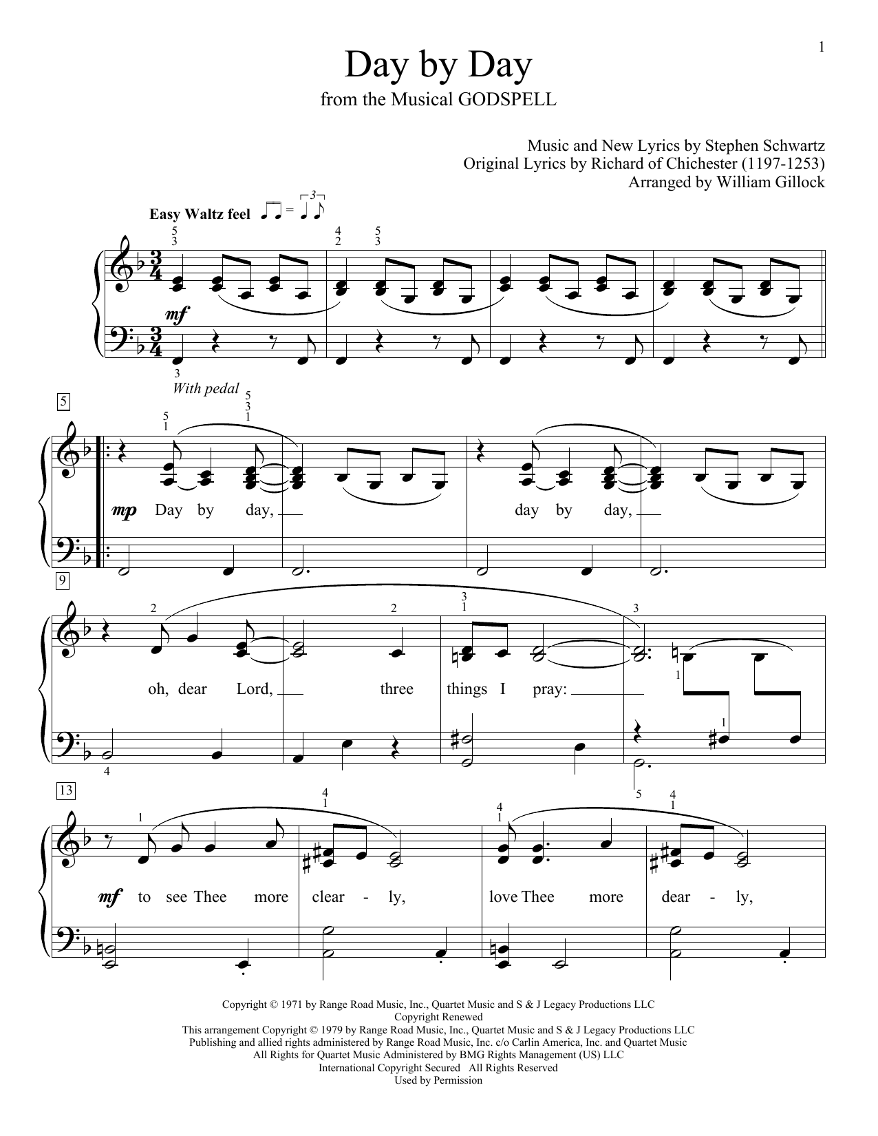 Stephen Schwartz Day By Day (from Godspell) (arr. William Gillock) sheet music notes and chords arranged for Educational Piano