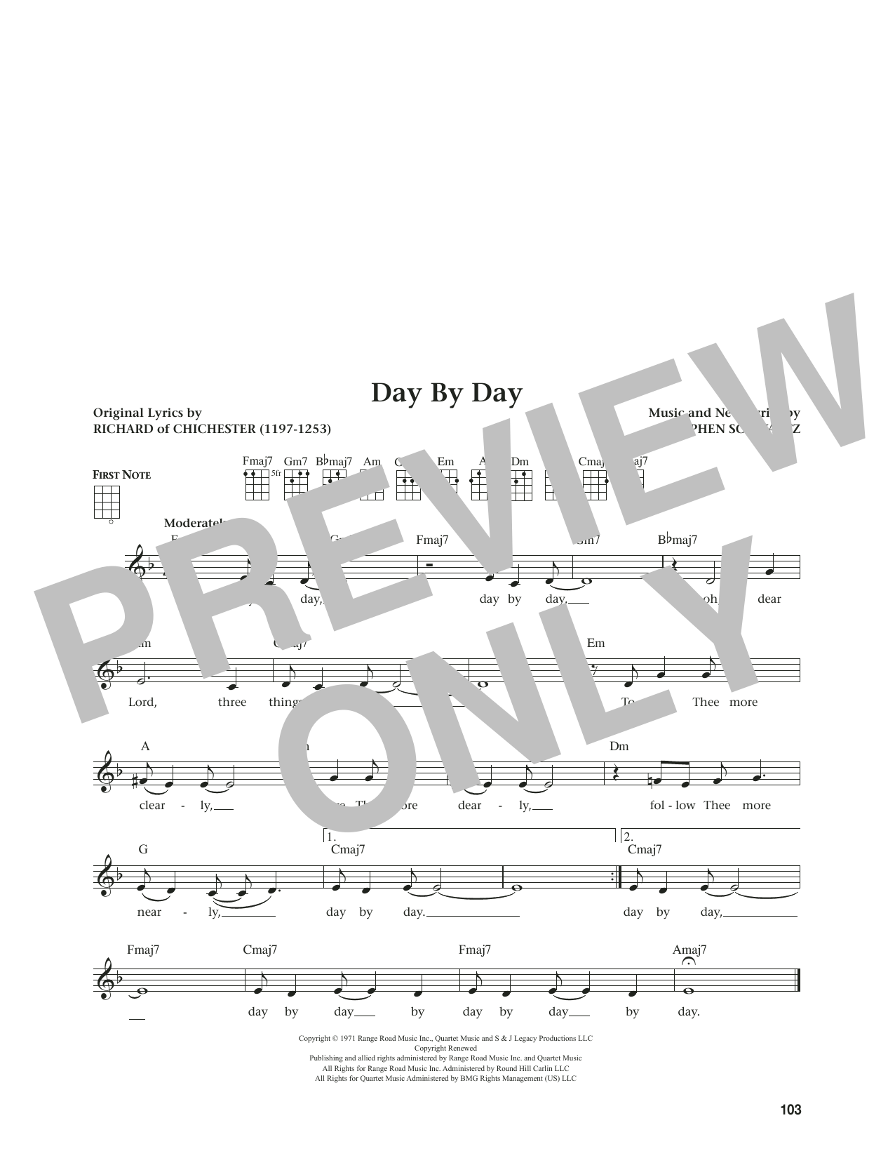 Stephen Schwartz Day By Day (from Godspell) (from The Daily Ukulele) (arr. Jim Beloff) sheet music notes and chords arranged for Ukulele
