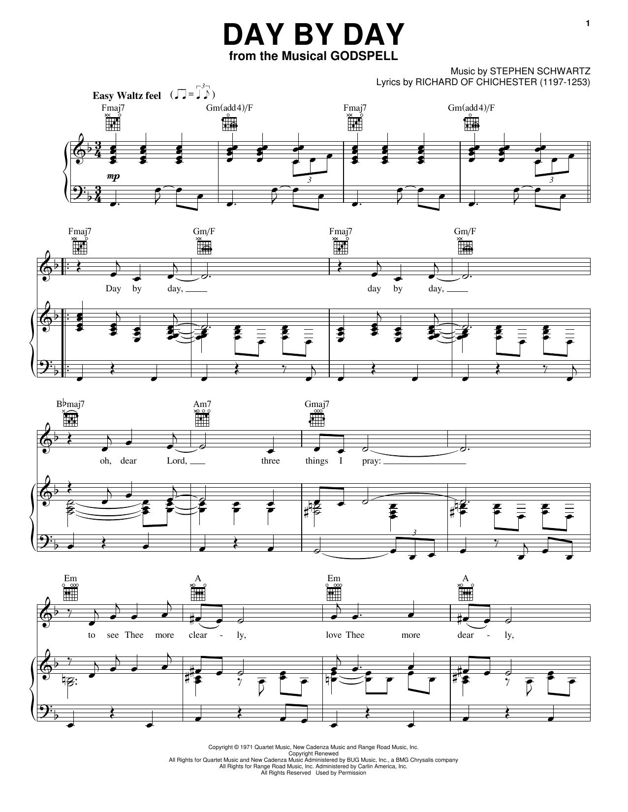 Stephen Schwartz Day By Day (from Godspell) sheet music notes and chords arranged for Super Easy Piano
