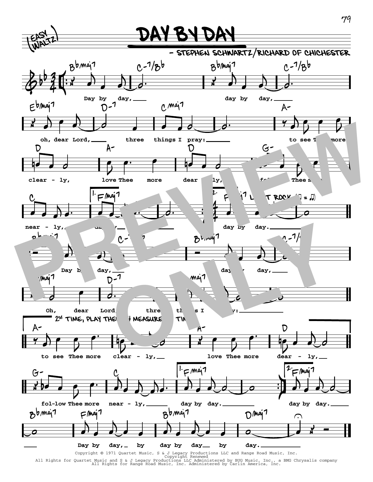 Stephen Schwartz Day By Day (High Voice) sheet music notes and chords arranged for Real Book – Melody, Lyrics & Chords