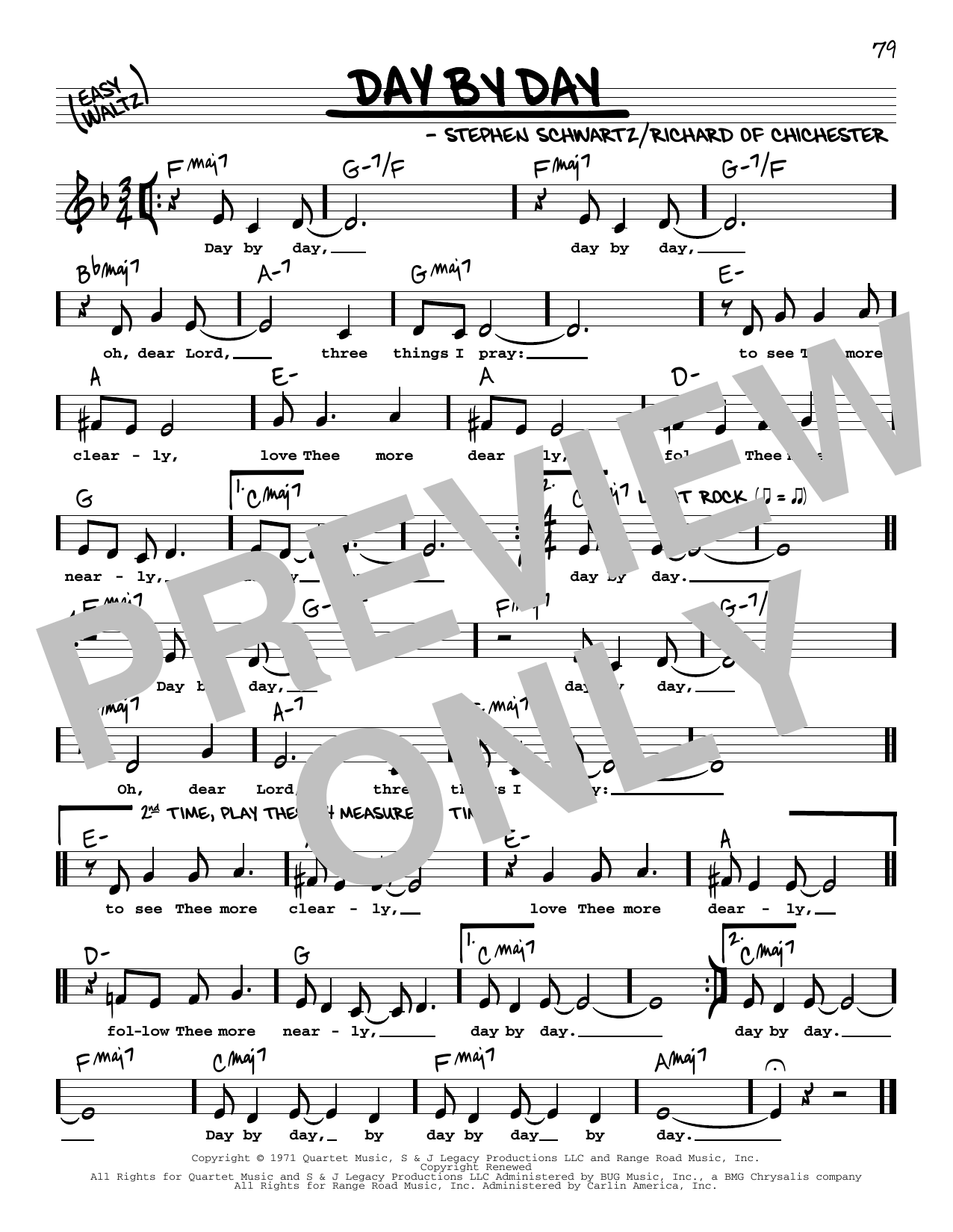 Stephen Schwartz Day By Day (Low Voice) sheet music notes and chords arranged for Real Book – Melody, Lyrics & Chords