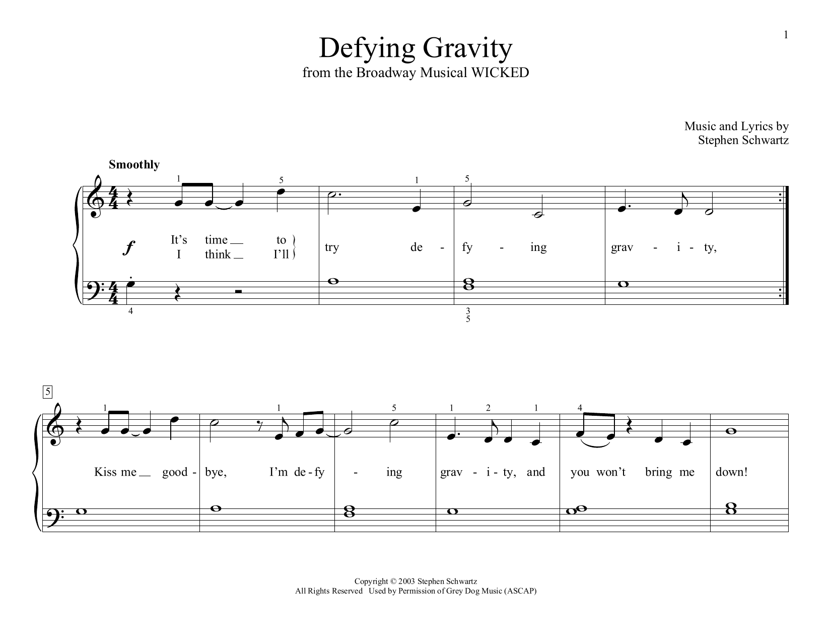 Stephen Schwartz Defying Gravity (from Wicked) (arr. Christopher Hussey) sheet music notes and chords arranged for Educational Piano