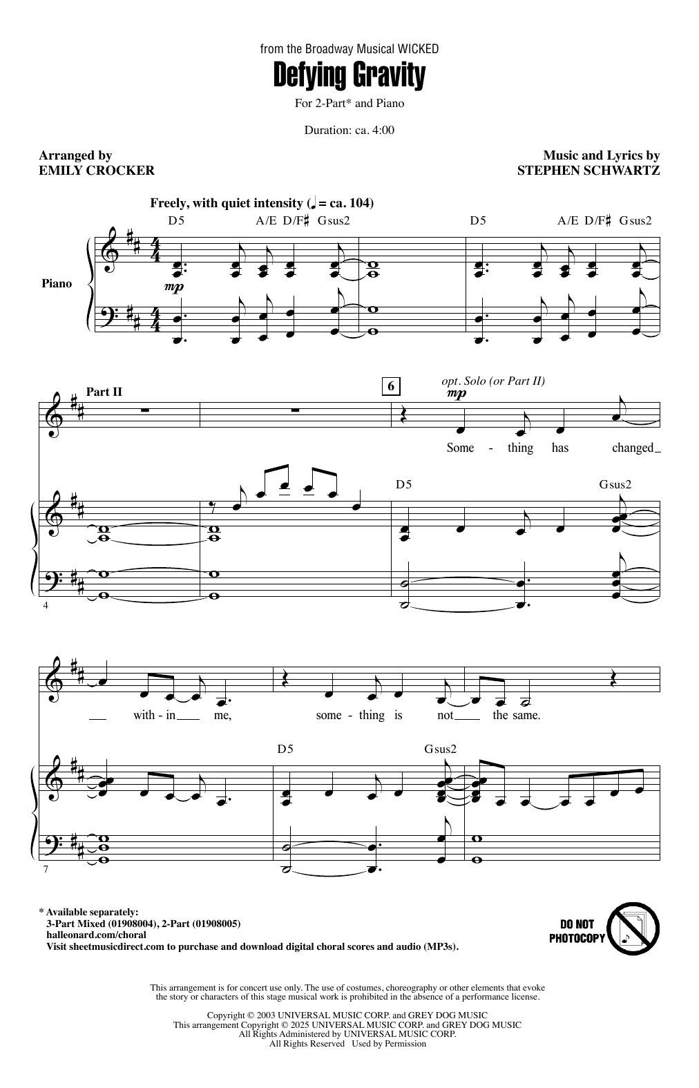 Stephen Schwartz Defying Gravity (from Wicked) (arr. Emily Crocker) sheet music notes and chords arranged for 3-Part Mixed Choir