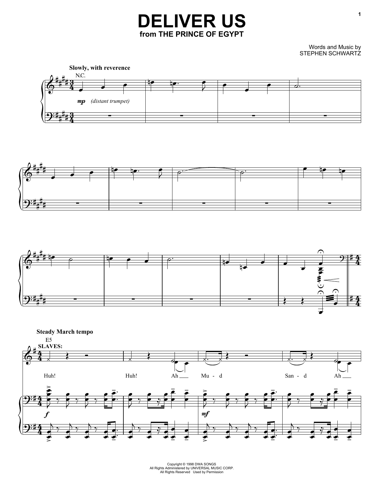 Stephen Schwartz Deliver Us (from The Prince Of Egypt: A New Musical) sheet music notes and chords arranged for Piano & Vocal