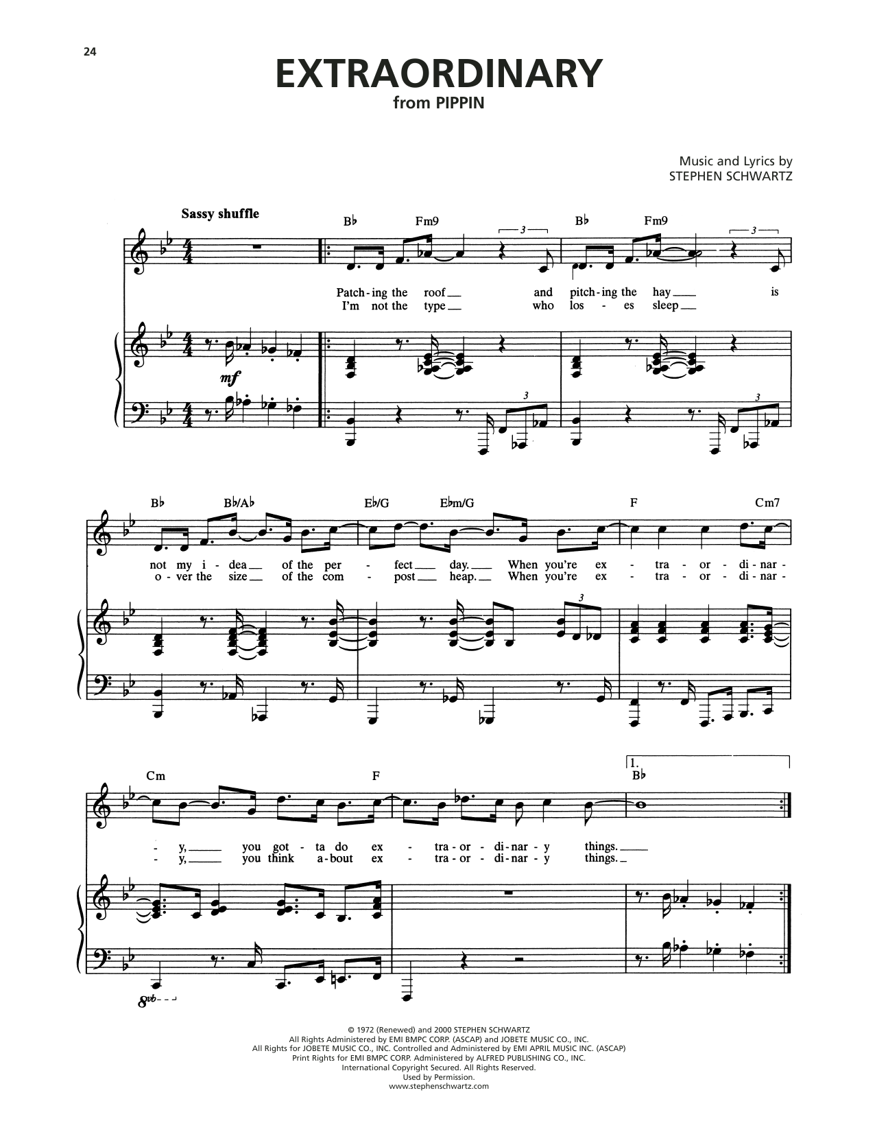 Stephen Schwartz Extraordinary (from Pippin) sheet music notes and chords arranged for Piano & Vocal