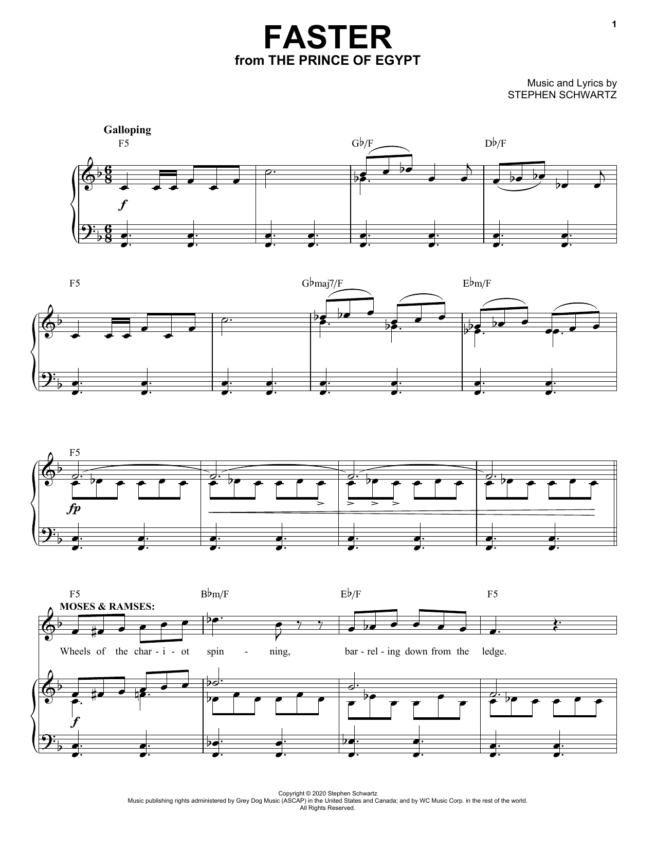 Stephen Schwartz Faster (from The Prince Of Egypt: A New Musical) sheet music notes and chords arranged for Piano & Vocal