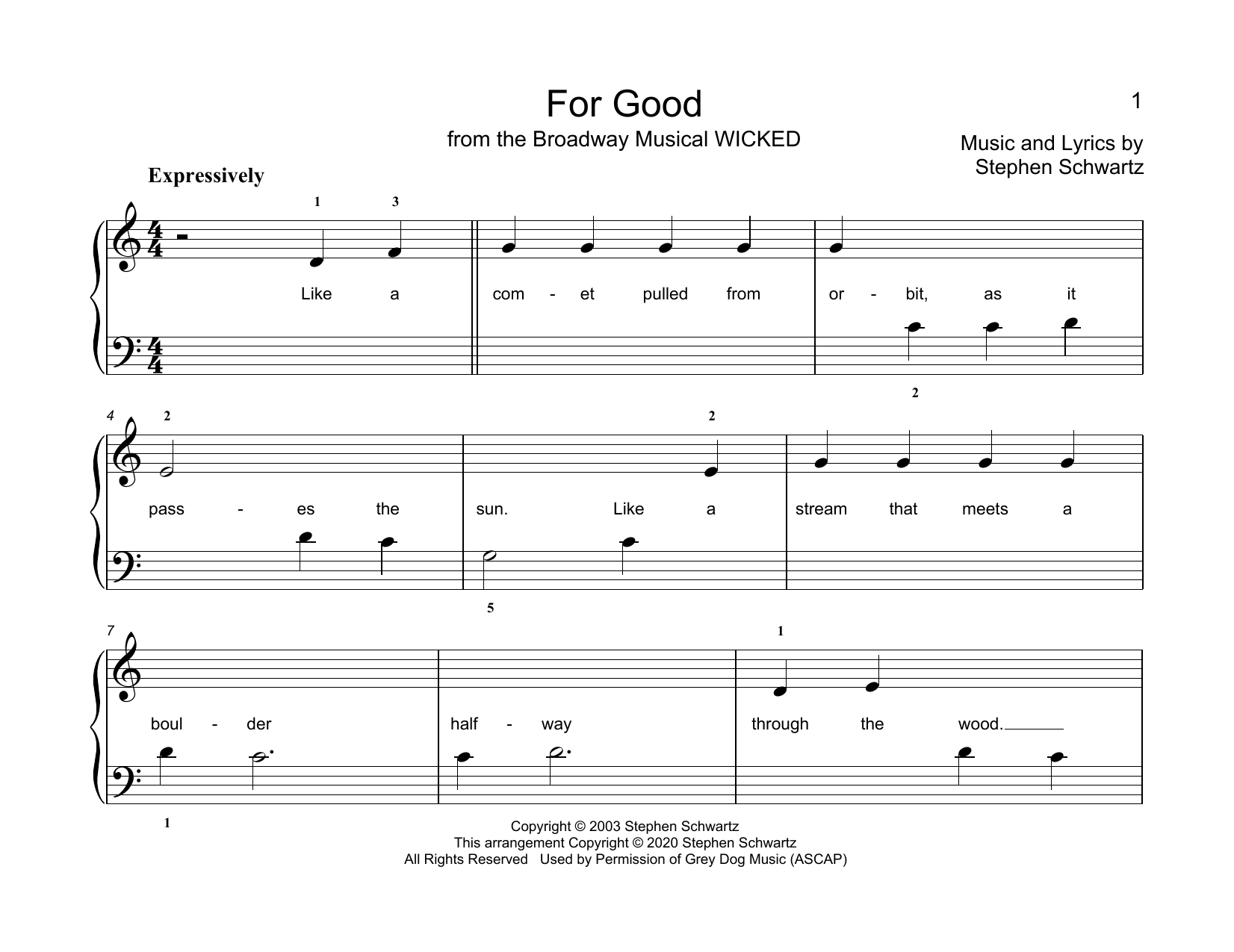 Stephen Schwartz For Good (from Wicked) (arr. Christopher Hussey) sheet music notes and chords arranged for Educational Piano