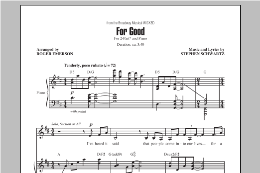 Stephen Schwartz For Good (from Wicked) (arr. Roger Emerson) sheet music notes and chords arranged for 2-Part Choir