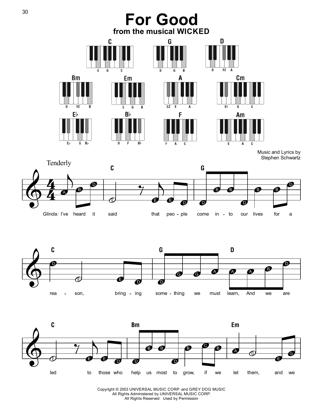 Stephen Schwartz For Good (from Wicked: For Good) sheet music notes and chords arranged for Super Easy Piano