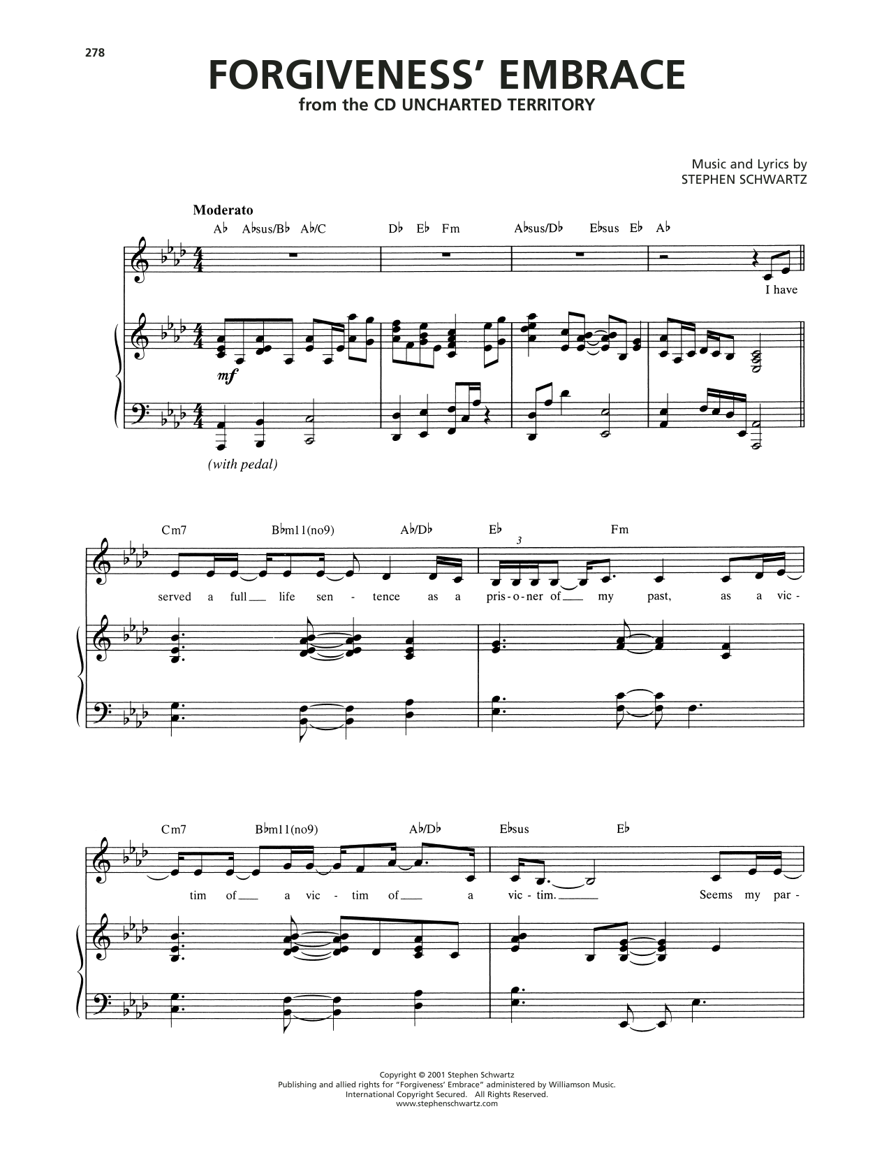 Stephen Schwartz Forgiveness' Embrace sheet music notes and chords arranged for Piano & Vocal