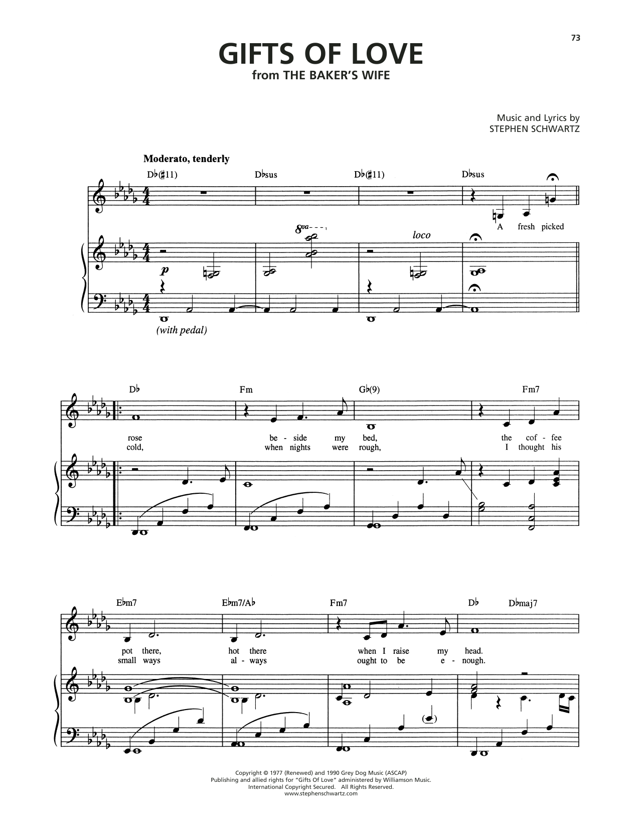 Stephen Schwartz Gifts Of Love (from The Baker's Wife) sheet music notes and chords arranged for Piano & Vocal