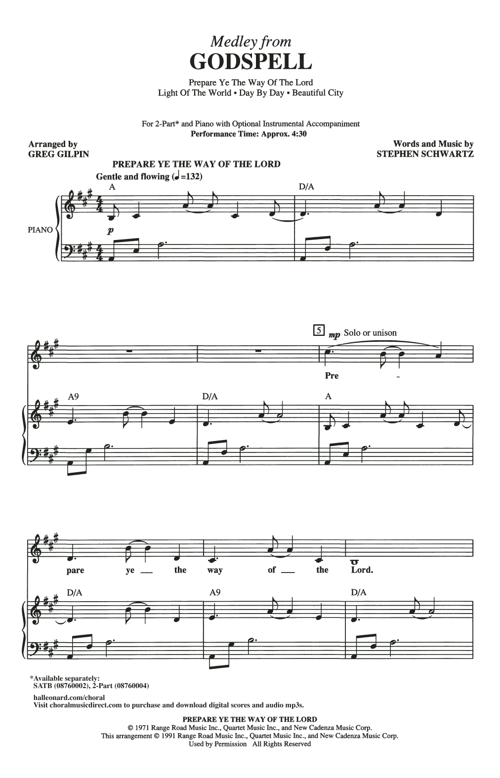 Stephen Schwartz Godspell Medley (arr. Greg Gilpin) sheet music notes and chords arranged for 2-Part Choir