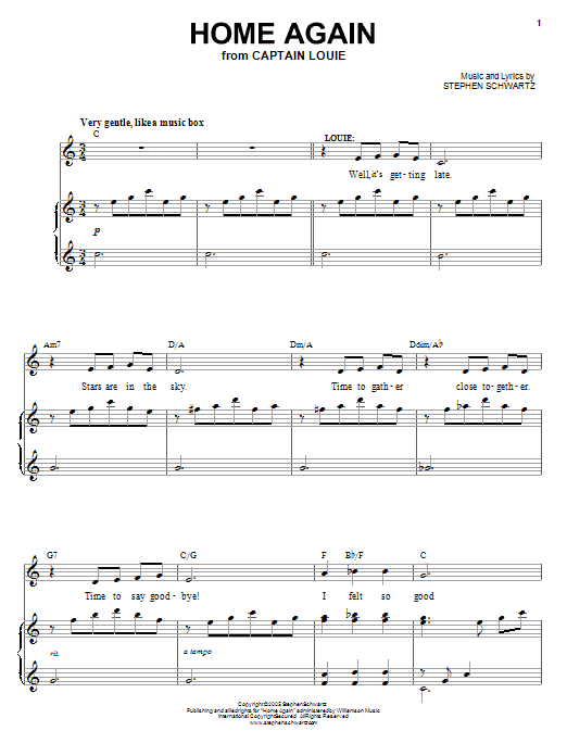 Stephen Schwartz Home Again sheet music notes and chords arranged for Piano, Vocal & Guitar Chords (Right-Hand Melody)