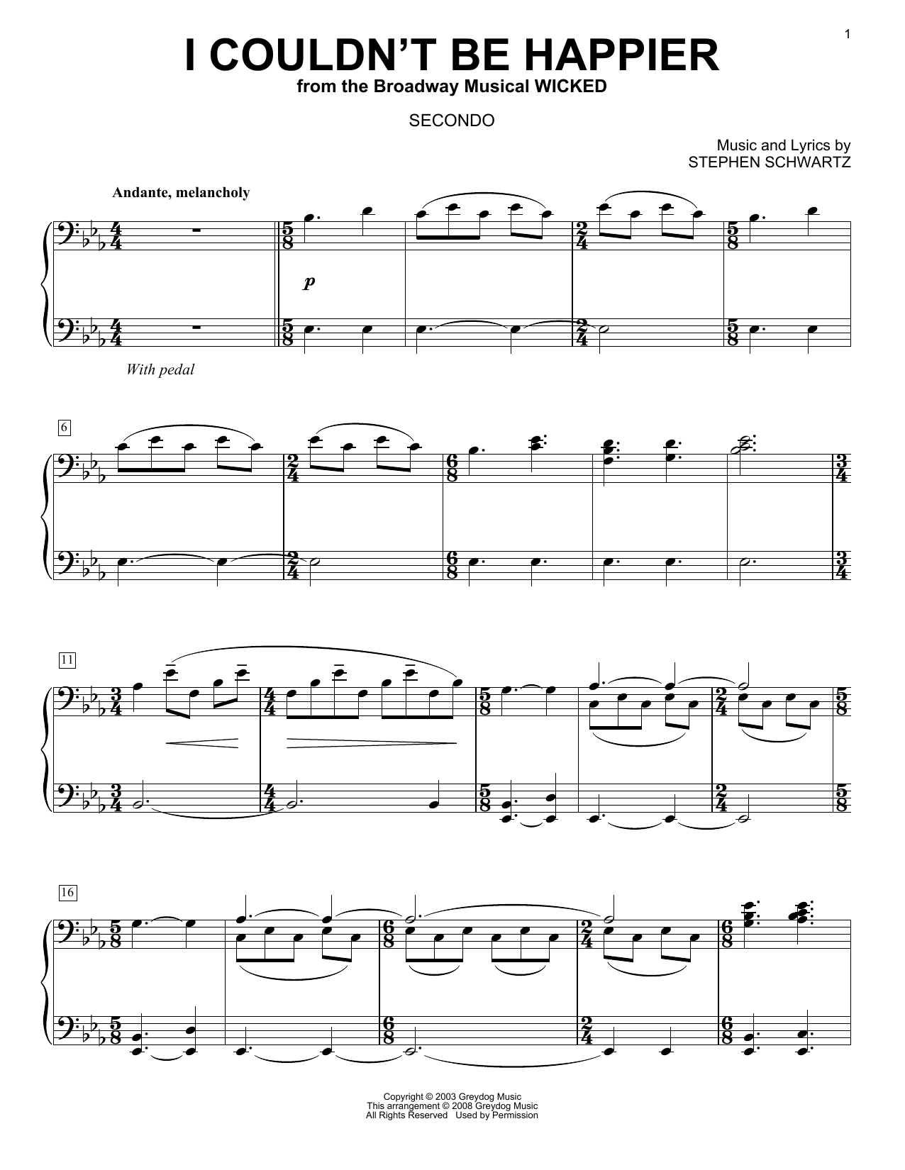 Stephen Schwartz I Couldn't Be Happier (from Wicked) (arr. Carol Klose) sheet music notes and chords arranged for Piano Duet