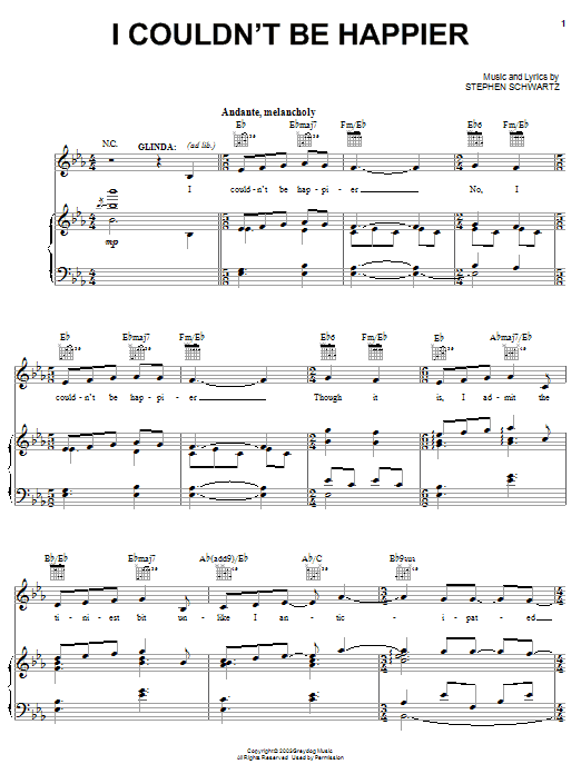 Stephen Schwartz I Couldn't Be Happier (from Wicked) sheet music notes and chords arranged for Piano & Vocal