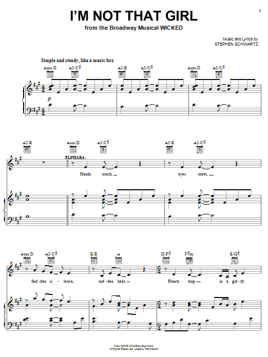 Stephen Schwartz I'm Not That Girl (from Wicked) sheet music notes and chords arranged for Piano & Vocal