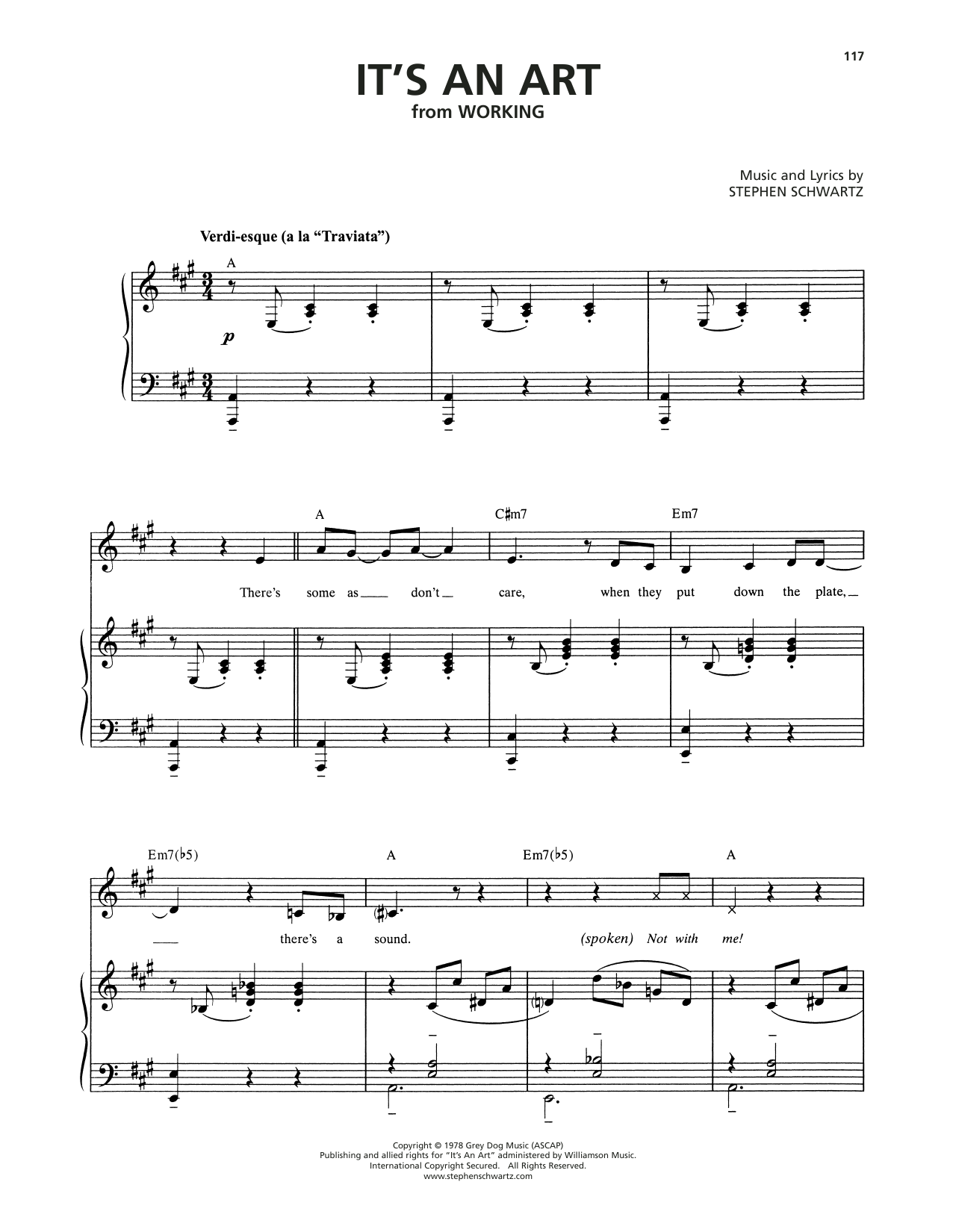 Stephen Schwartz It's An Art (from Working) sheet music notes and chords arranged for Piano & Vocal