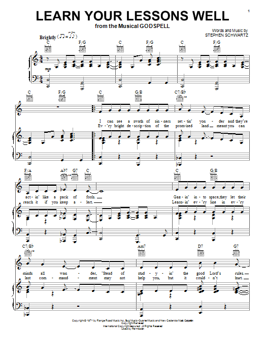 Stephen Schwartz Learn Your Lessons Well sheet music notes and chords arranged for Piano, Vocal & Guitar Chords (Right-Hand Melody)
