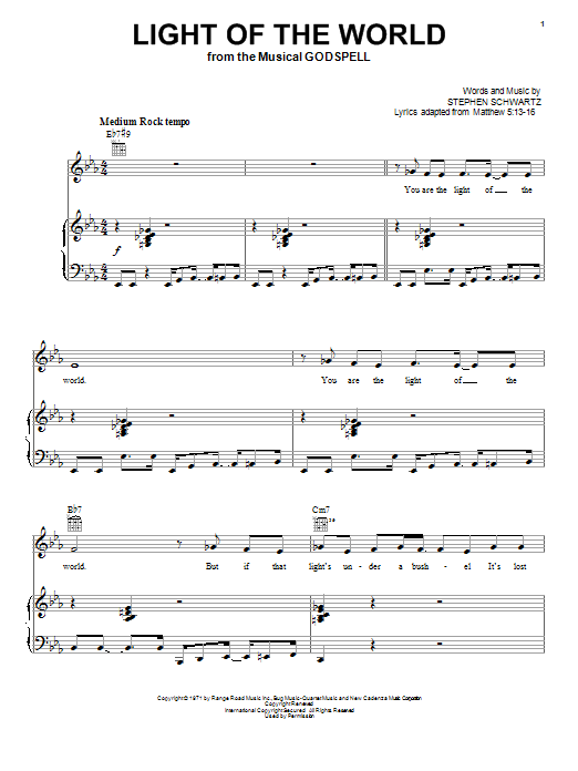 Stephen Schwartz Light Of The World sheet music notes and chords arranged for Piano, Vocal & Guitar Chords (Right-Hand Melody)