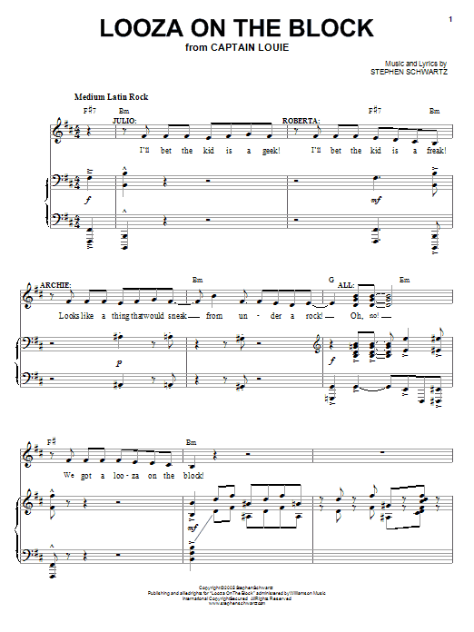 Stephen Schwartz Looza On The Block sheet music notes and chords arranged for Piano, Vocal & Guitar Chords (Right-Hand Melody)