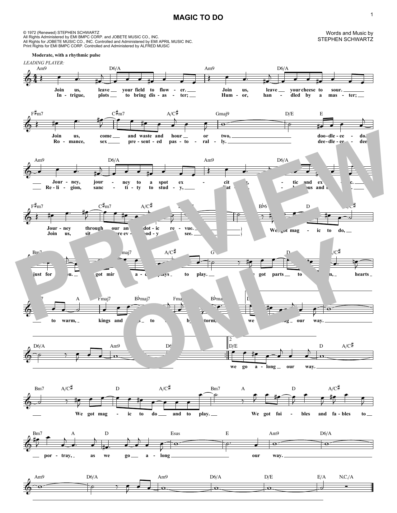 Stephen Schwartz Magic To Do sheet music notes and chords arranged for Lead Sheet / Fake Book