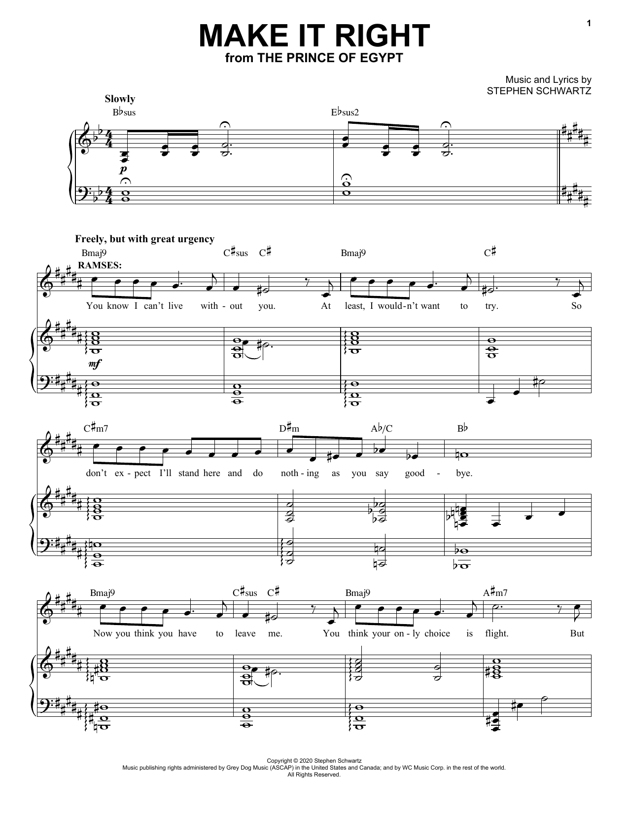 Stephen Schwartz Make It Right (from The Prince Of Egypt: A New Musical) sheet music notes and chords arranged for Piano & Vocal