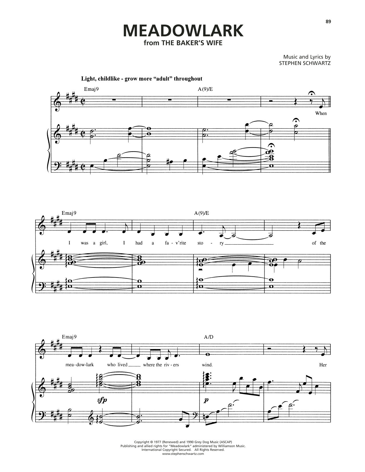 Stephen Schwartz Meadowlark (from The Baker's Wife) sheet music notes and chords arranged for Piano & Vocal