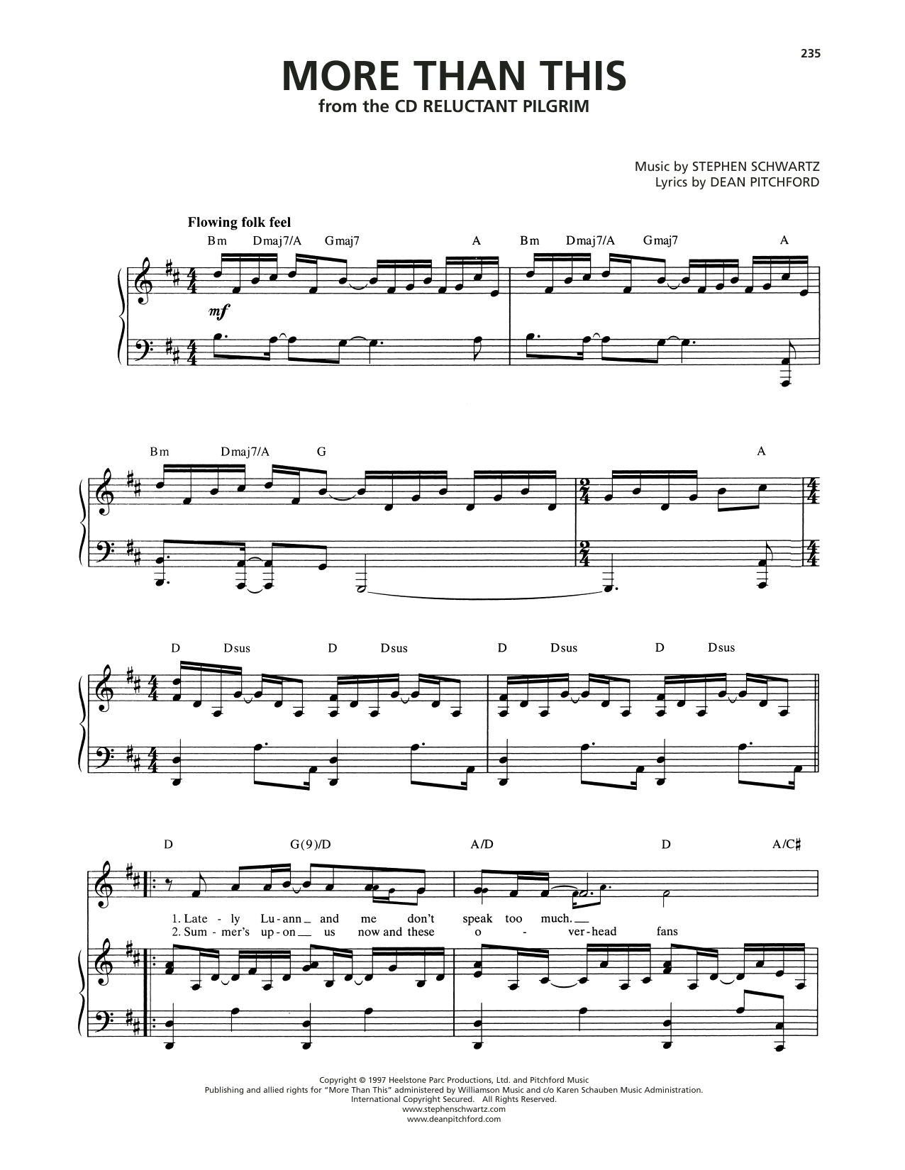 Stephen Schwartz More Than This sheet music notes and chords arranged for Piano & Vocal