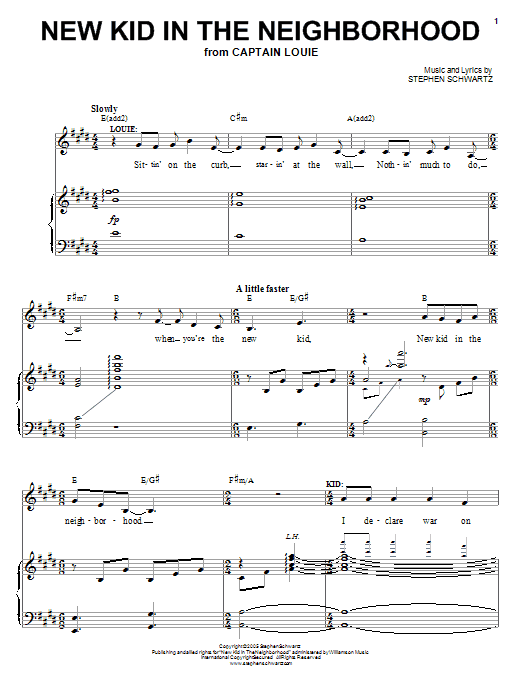 Stephen Schwartz New Kid In The Neighborhood sheet music notes and chords arranged for Piano, Vocal & Guitar Chords (Right-Hand Melody)
