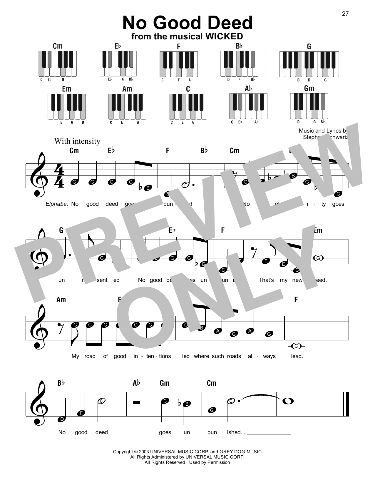 Stephen Schwartz No Good Deed (from Wicked: For Good) sheet music notes and chords arranged for Super Easy Piano
