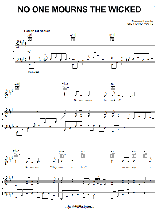 Stephen Schwartz No One Mourns The Wicked (from Wicked) sheet music notes and chords arranged for Piano, Vocal & Guitar Chords (Right-Hand Melody)
