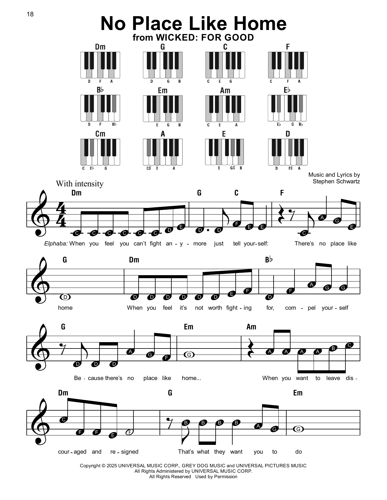 Stephen Schwartz No Place Like Home (from Wicked: For Good) sheet music notes and chords arranged for Super Easy Piano