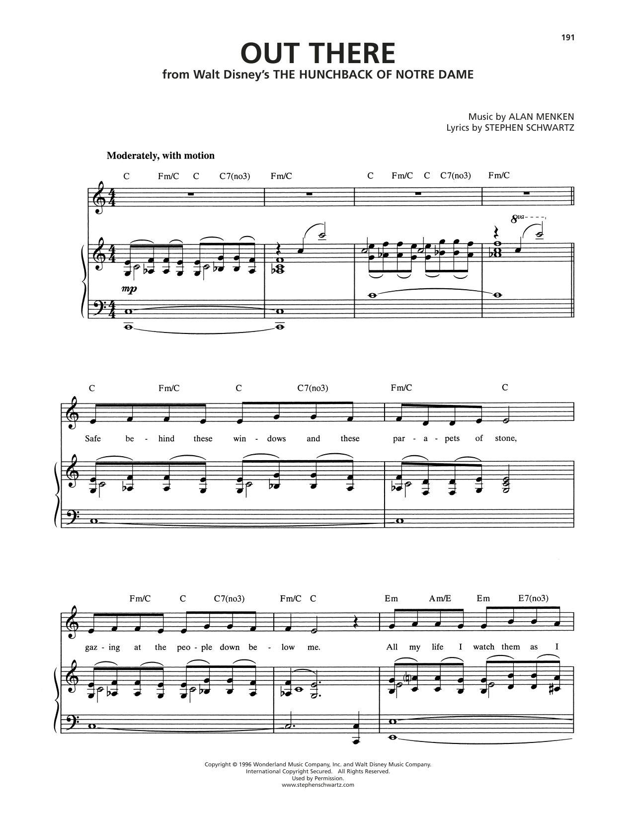 Stephen Schwartz Out There (from The Hunchback of Notre Dame) sheet music notes and chords arranged for Piano & Vocal