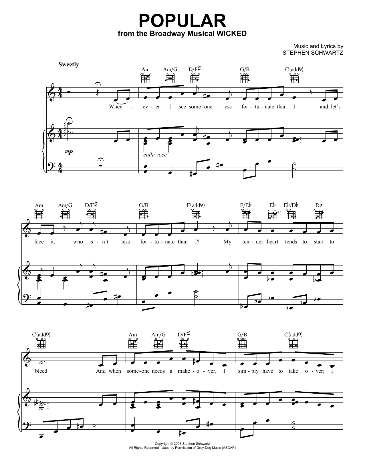 Stephen Schwartz Popular (from Wicked) sheet music notes and chords arranged for Tenor Sax Solo
