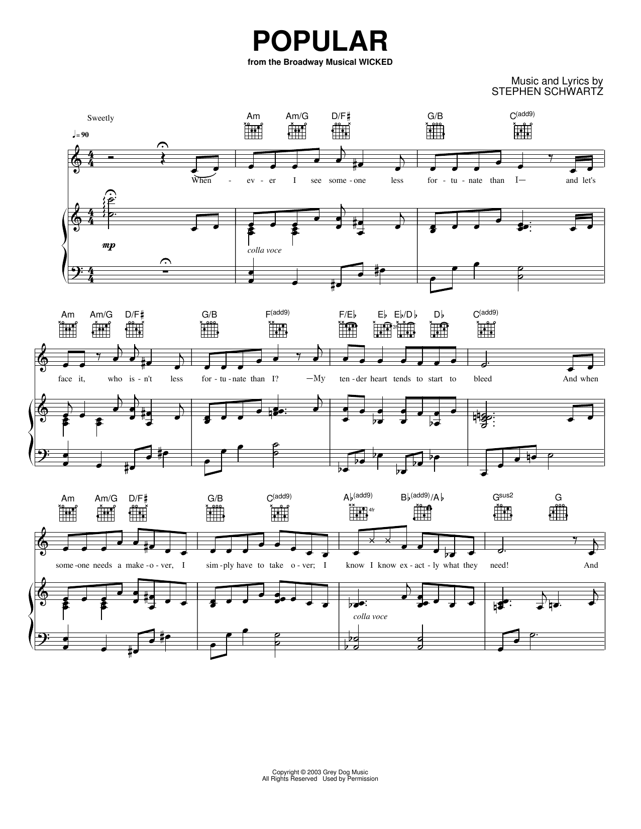 Stephen Schwartz Popular (from Wicked) sheet music notes and chords arranged for Big Note Piano