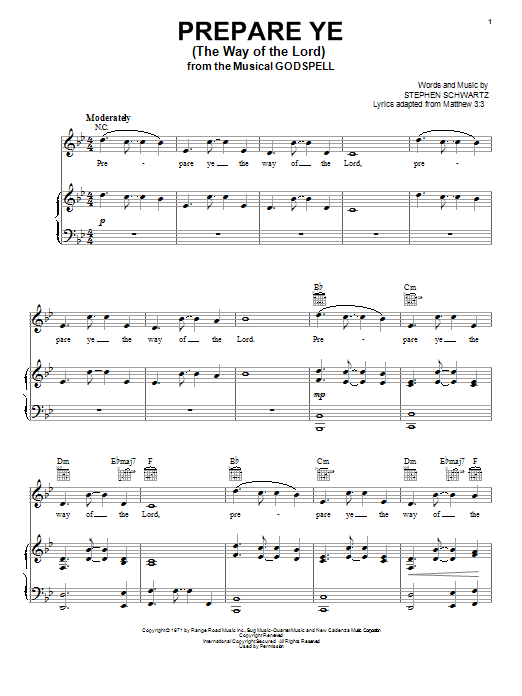 Stephen Schwartz Prepare Ye (The Way Of The Lord) sheet music notes and chords arranged for Easy Piano