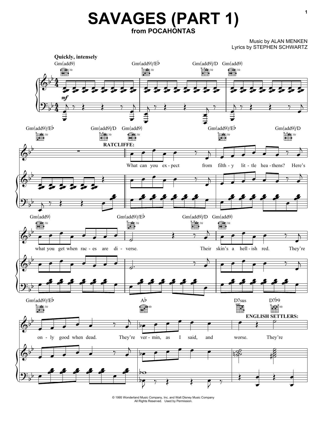 Stephen Schwartz Savages (Part 1) sheet music notes and chords arranged for Piano, Vocal & Guitar Chords (Right-Hand Melody)