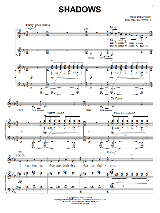 Stephen Schwartz Shadows sheet music notes and chords arranged for Piano, Vocal & Guitar Chords (Right-Hand Melody)