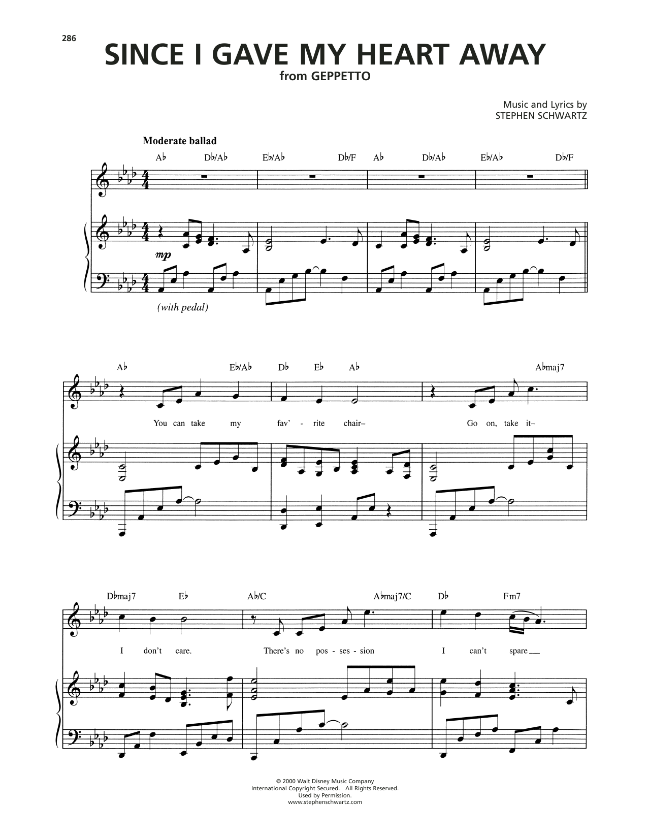 Stephen Schwartz Since I Gave My Heart Away sheet music notes and chords arranged for Piano & Vocal