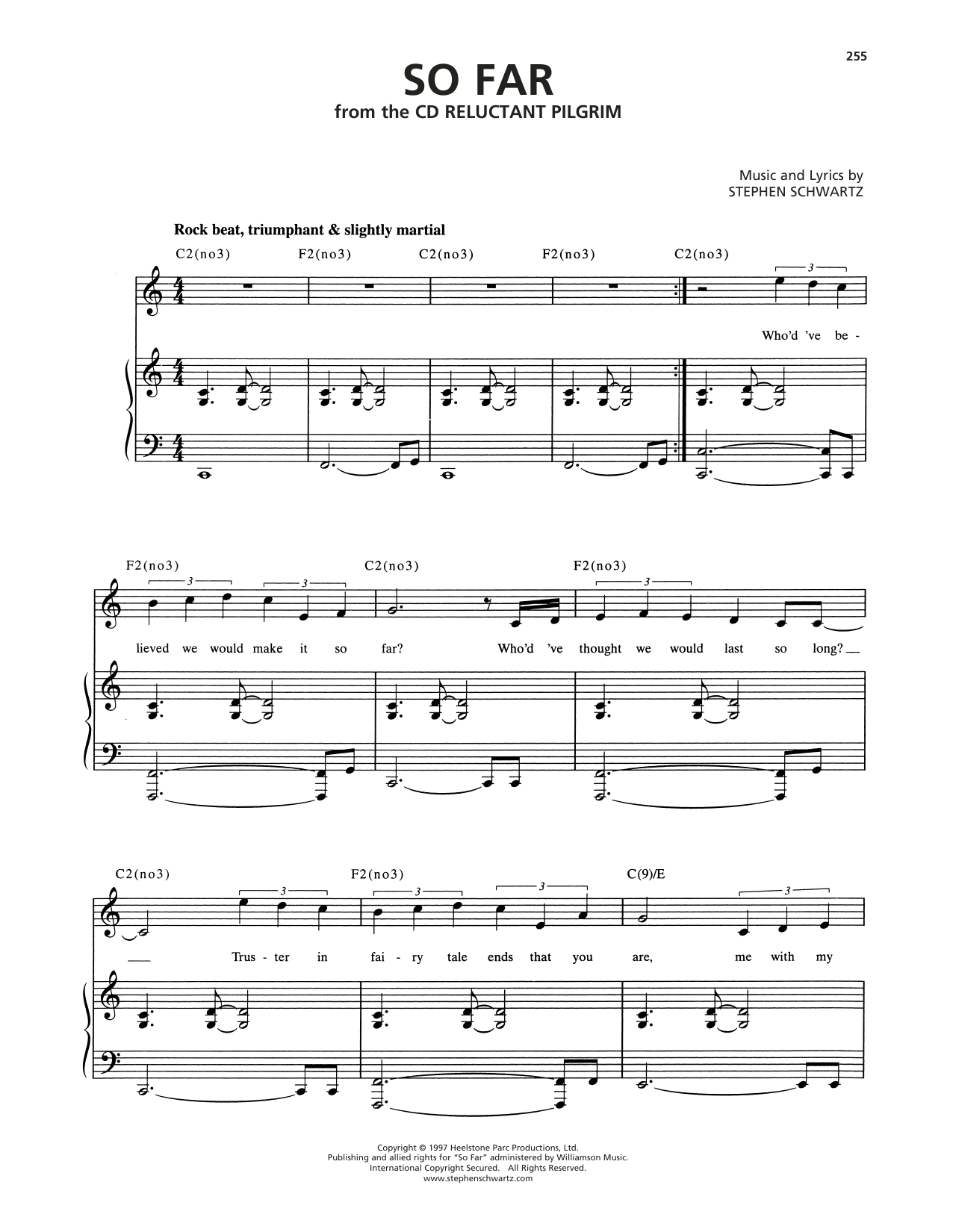 Stephen Schwartz So Far sheet music notes and chords arranged for Piano & Vocal