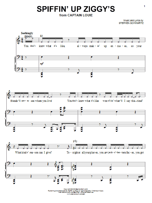 Stephen Schwartz Spiffin' Up Ziggy's sheet music notes and chords arranged for Piano, Vocal & Guitar Chords (Right-Hand Melody)