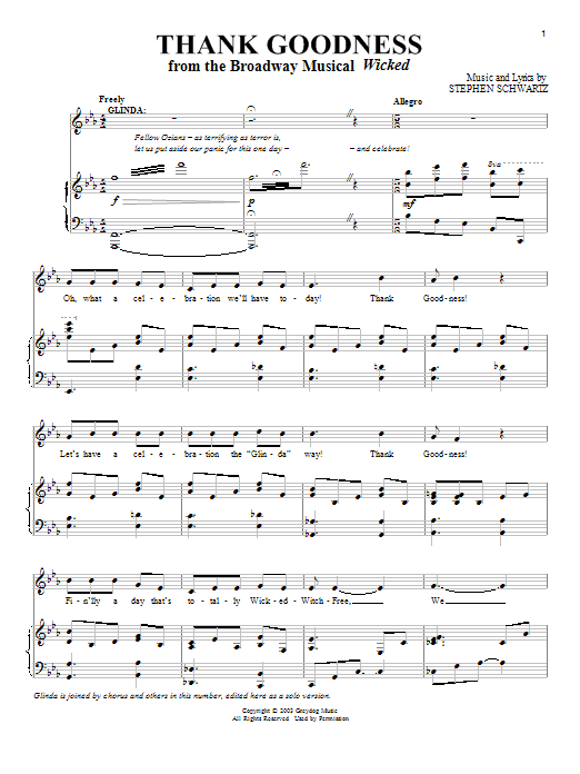 Stephen Schwartz Thank Goodness sheet music notes and chords arranged for Piano & Vocal