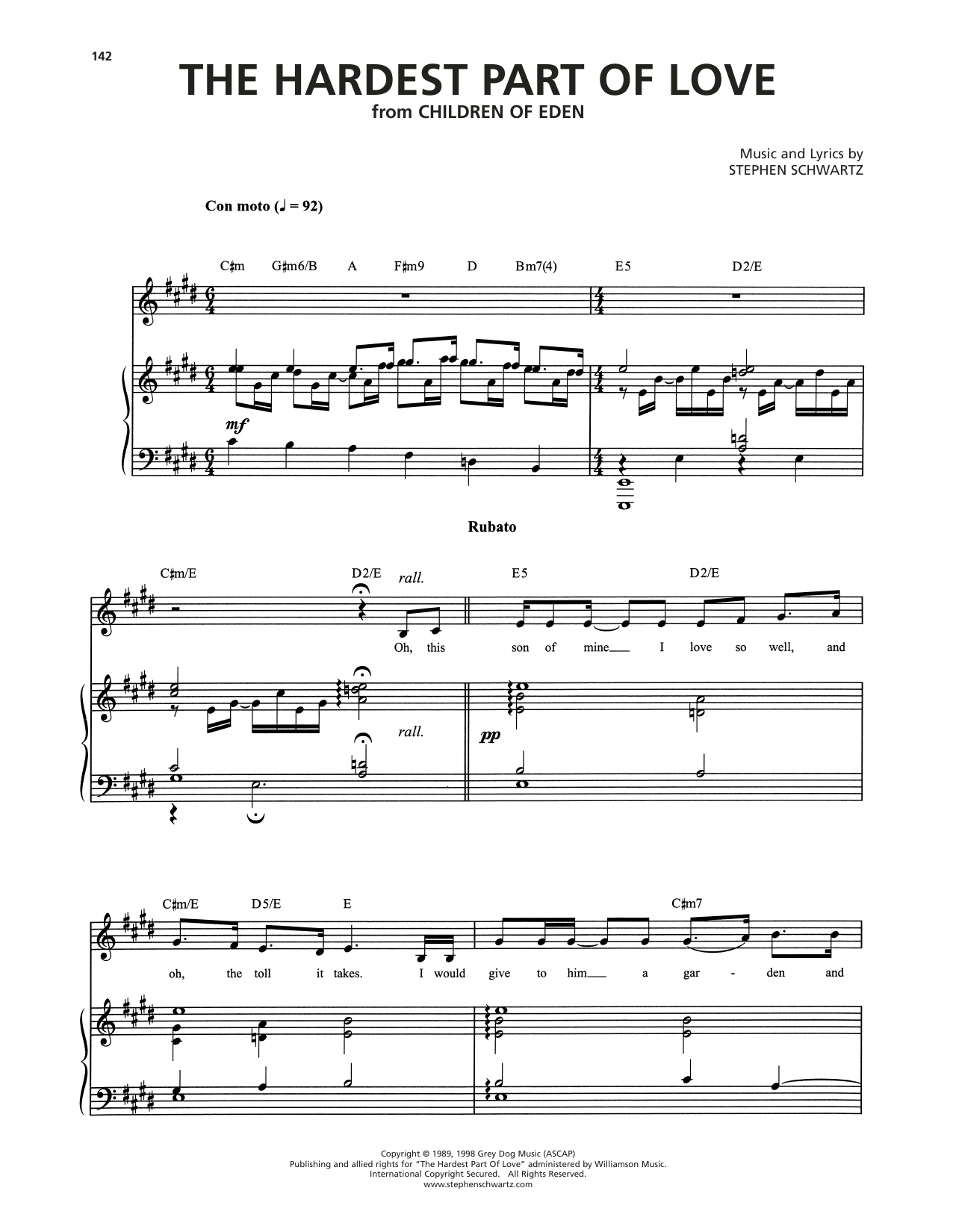 Stephen Schwartz The Hardest Part Of Love (from Children of Eden) sheet music notes and chords arranged for Piano & Vocal