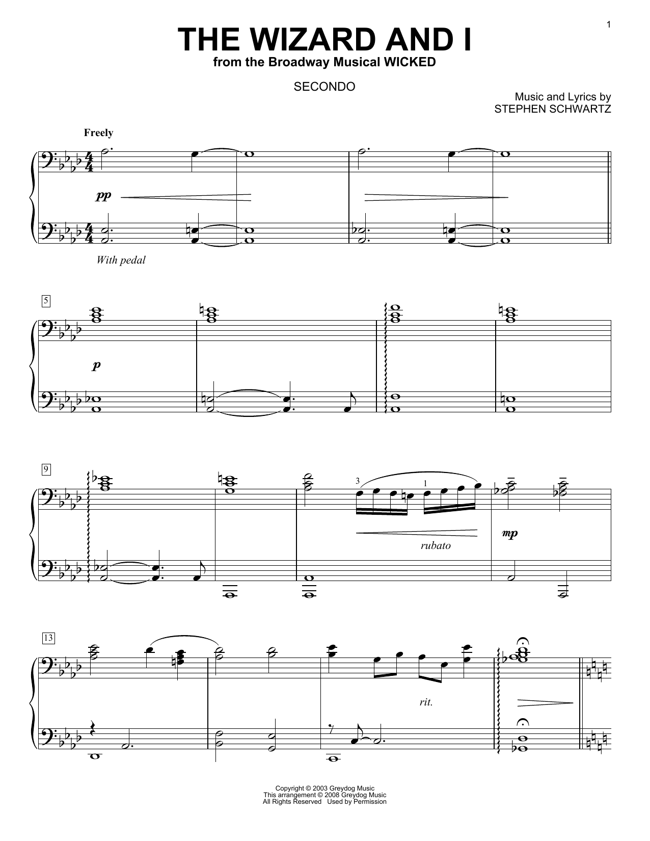 Stephen Schwartz The Wizard And I (from Wicked) (arr. Carol Klose) sheet music notes and chords arranged for Piano Duet