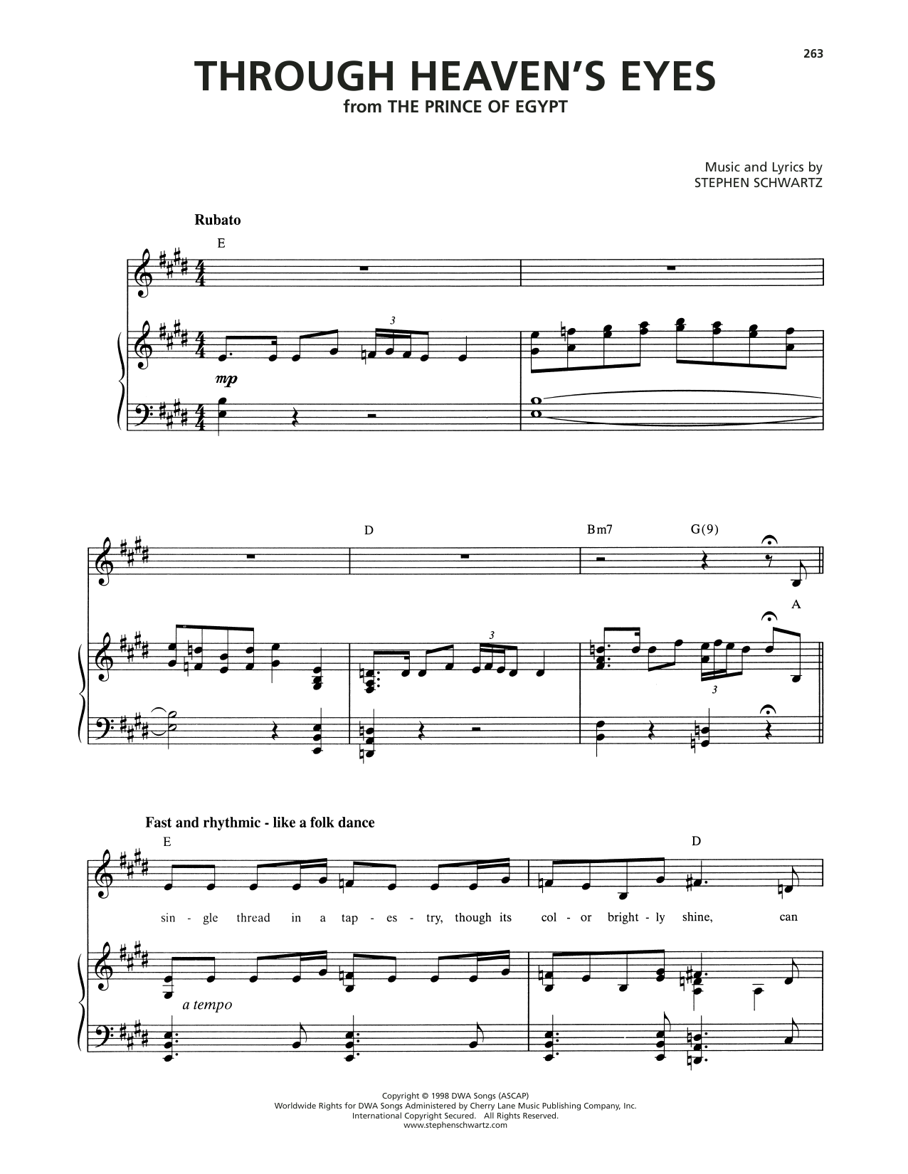 Stephen Schwartz Through Heaven's Eyes (from The Prince Of Egypt) sheet music notes and chords arranged for Piano & Vocal