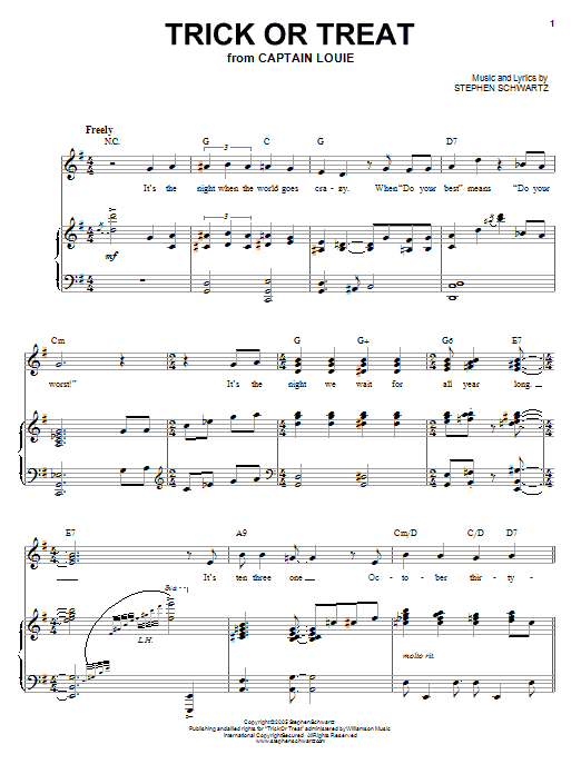 Stephen Schwartz Trick Or Treat sheet music notes and chords arranged for Piano, Vocal & Guitar Chords (Right-Hand Melody)