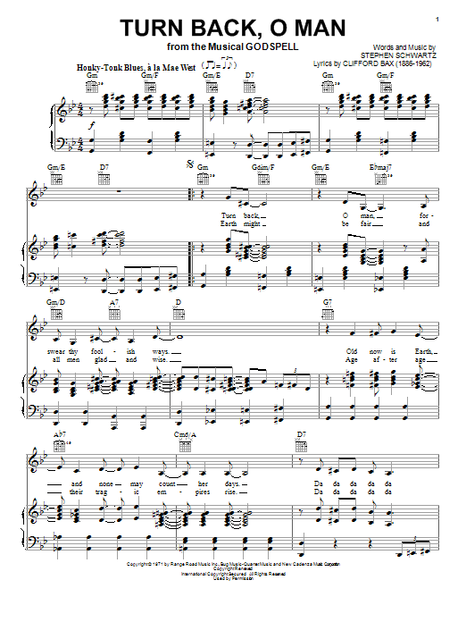 Stephen Schwartz Turn Back, O Man sheet music notes and chords arranged for Piano, Vocal & Guitar Chords (Right-Hand Melody)