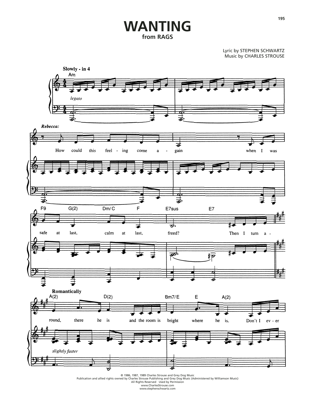 Stephen Schwartz Wanting (from Rags) sheet music notes and chords arranged for Piano & Vocal