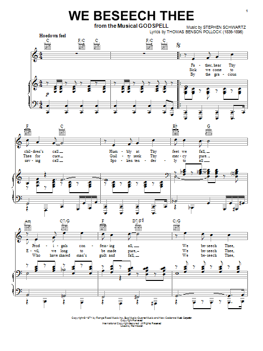 Stephen Schwartz We Beseech Thee sheet music notes and chords arranged for Piano, Vocal & Guitar Chords (Right-Hand Melody)